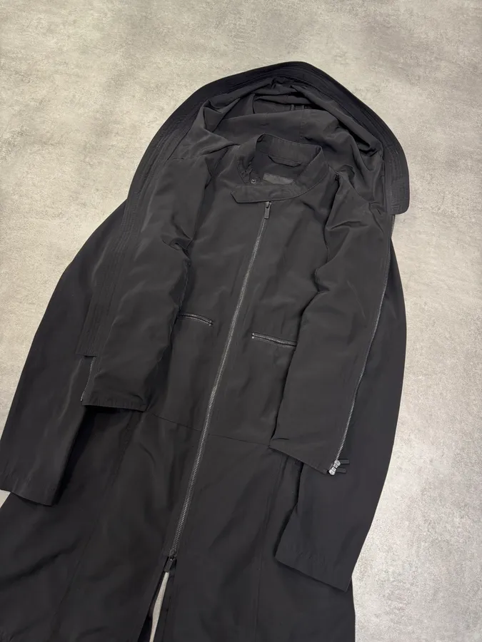 FW2012 Emporio Armani Full Zip Black Nylon Long Jacket - Image 3