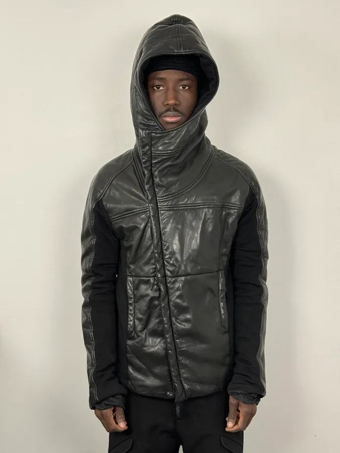 FW2012 Emporio Armani Ninja Asymmetrical Leather Hooded Coat - Image 2