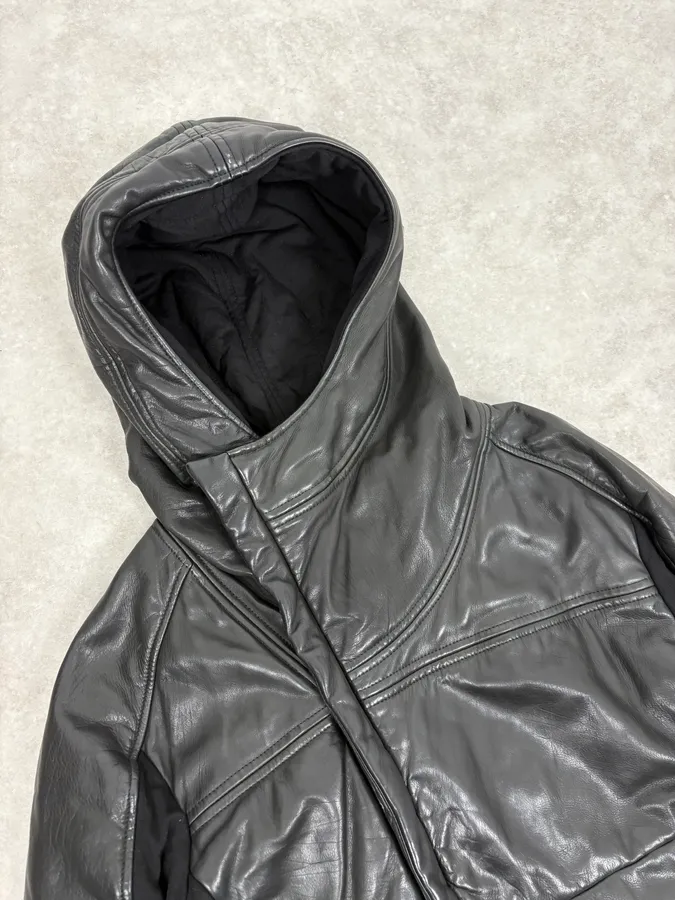 FW2012 Emporio Armani Ninja Asymmetrical Leather Hooded Coat - Image 5