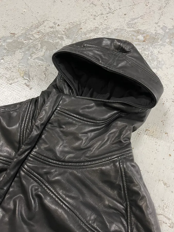 FW2012 Emporio Armani Ninja Asymmetrical Leather Hooded Jacket - Image 5