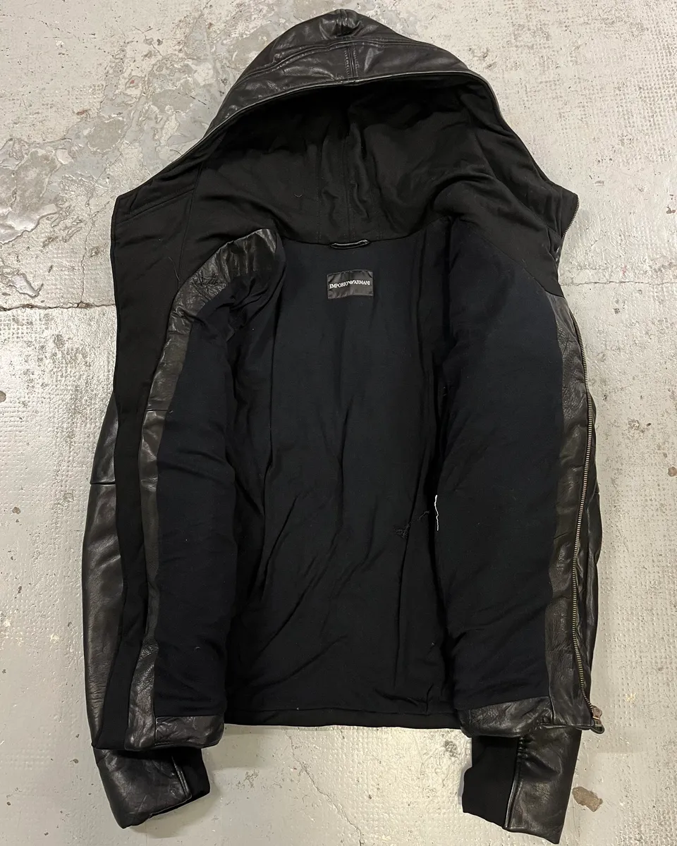 FW2012 Emporio Armani Ninja Asymmetrical Leather Hooded Jacket - Image 8