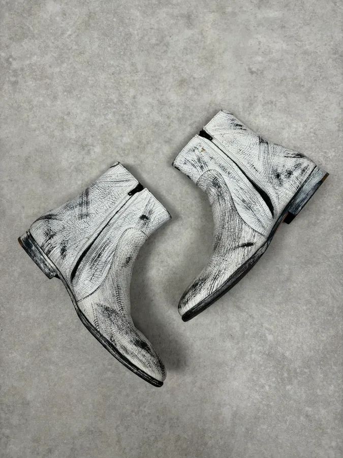 FW2012 Martin Margiela Cream Leather Chelsea Boots Crackled Size 41 - Image 2
