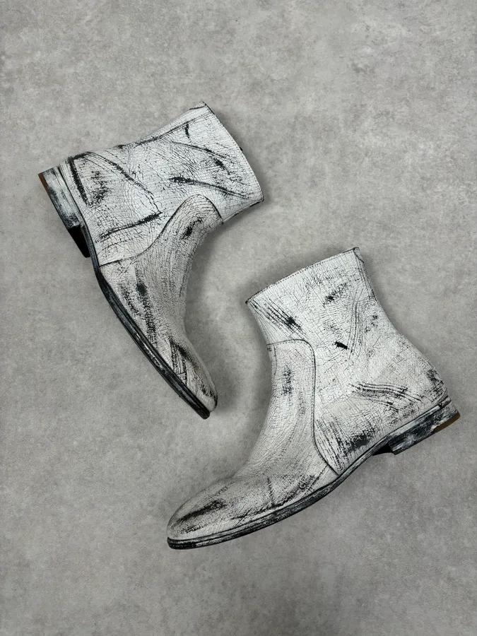FW2012 Martin Margiela Cream Leather Chelsea Boots Crackled Size 41 - Image 5