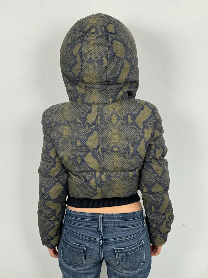 FW2012 Pierre Balmain Khaki Snake Cropped Asymmetrical Puffer Jacket - Image 3