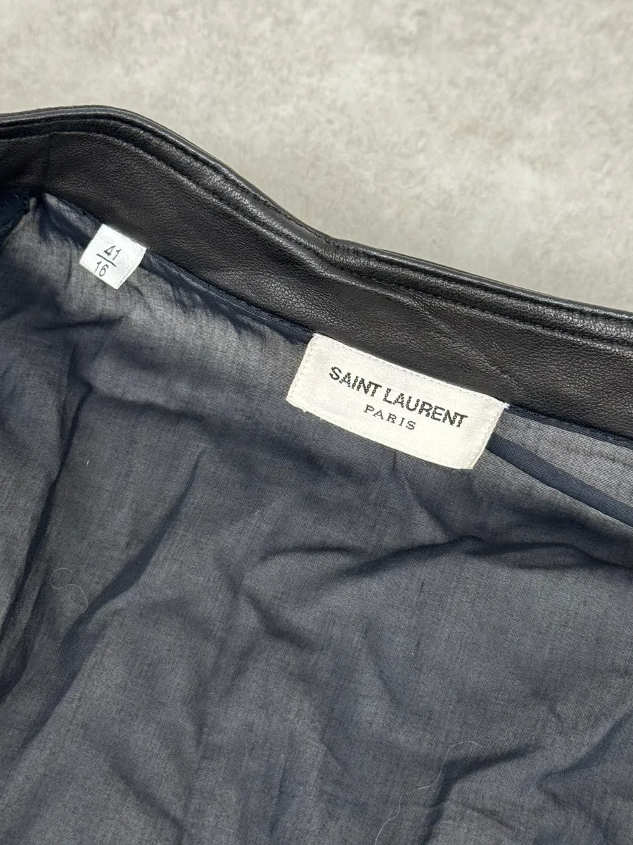 FW2012 Saint Laurent Hybride Navy & Black Leather Shirt - Image 9