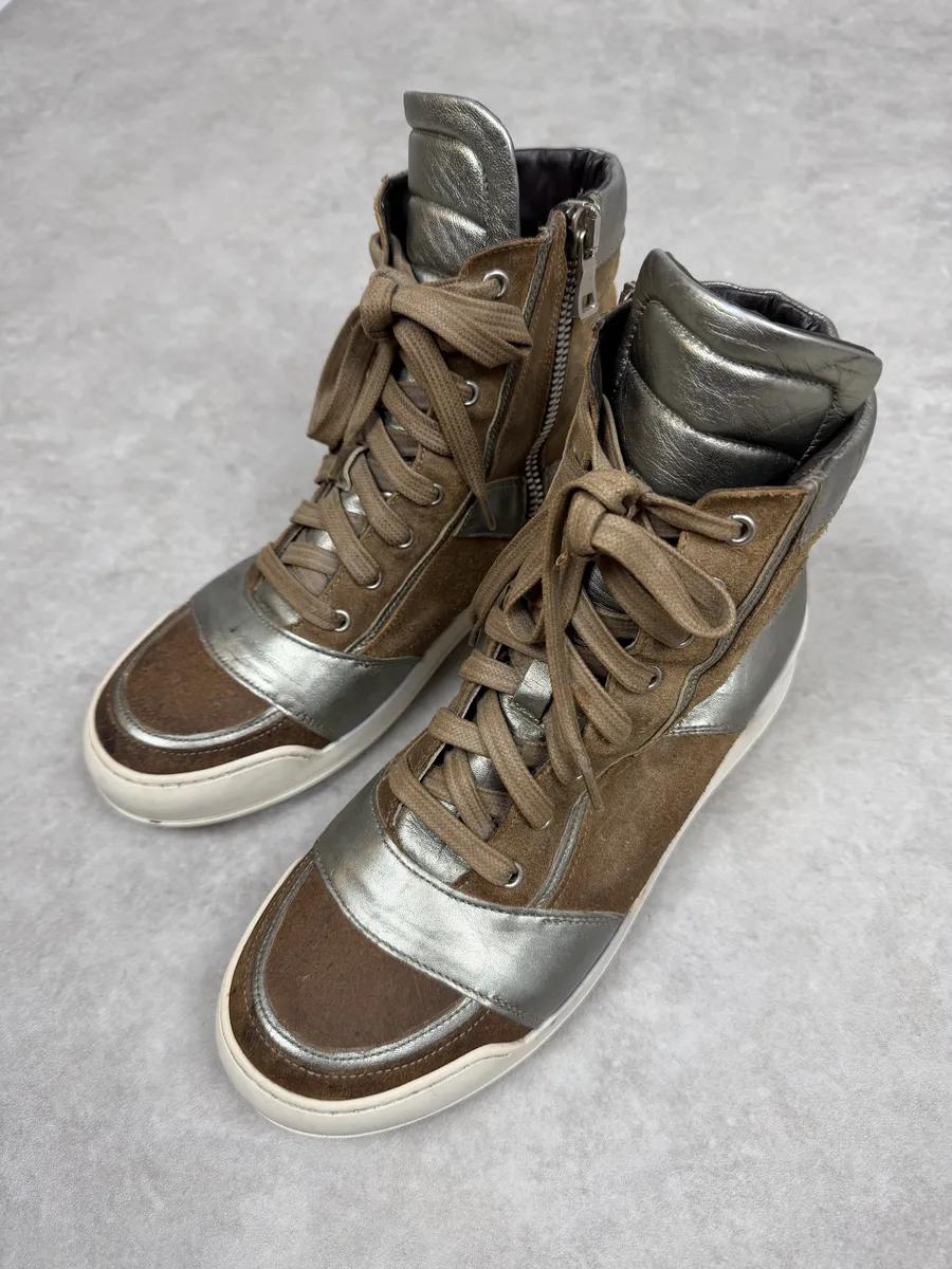 FW2013 Balmain Brown & Silver High Suede Leather Sneakers - Image 3