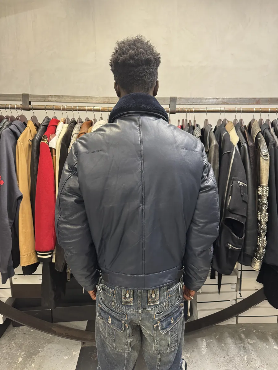 FW2013 Dior Navy Asymmetrical Lambskin Leather Bomber Jacket by Kris Van Assche - Image 6