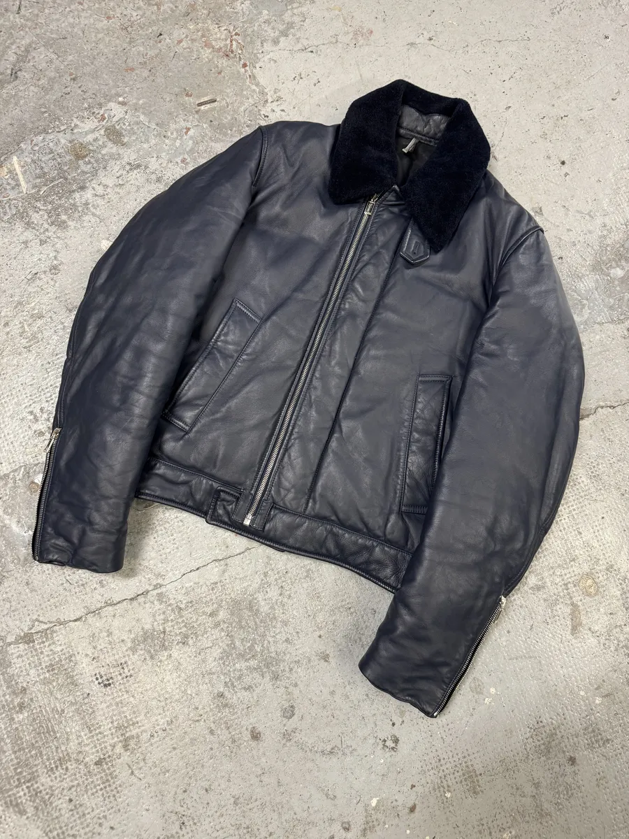 FW2013 Dior Navy Asymmetrical Lambskin Leather Bomber Jacket by Kris Van Assche - Image 8