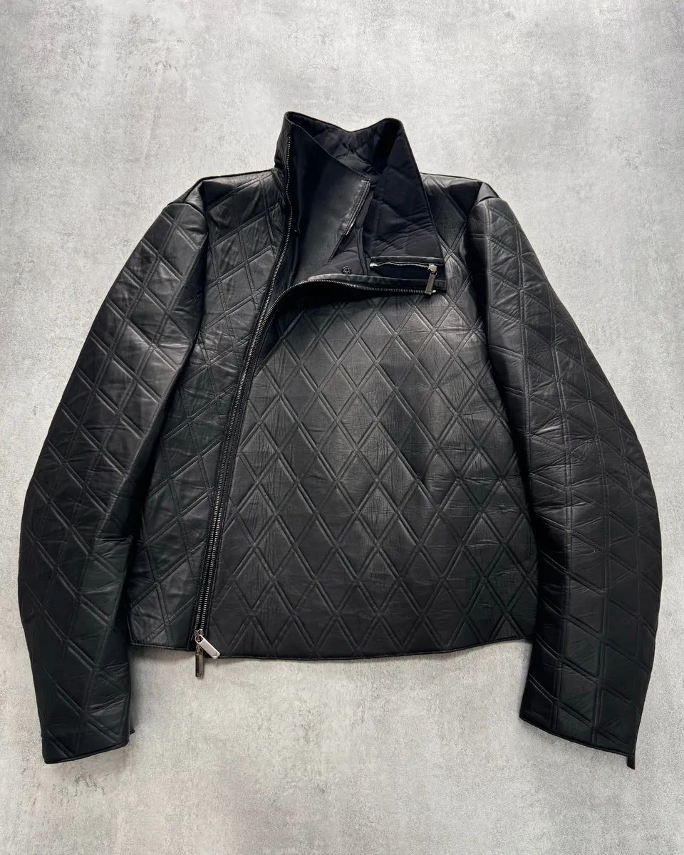 FW2013 Emporio Armani Asymmetrical Losange Leather Jacket - Image 12