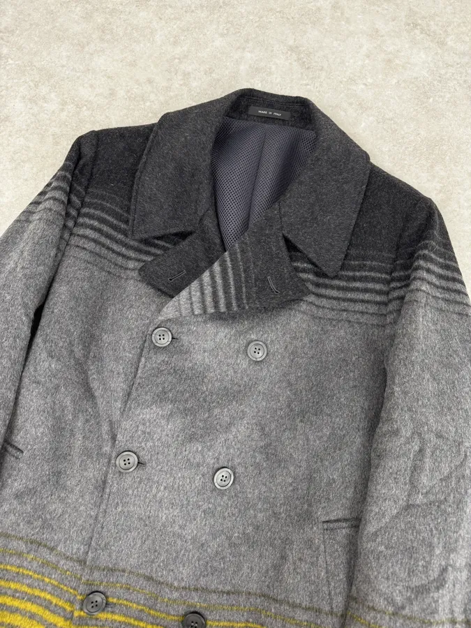 FW2013 Emporio Armani Grey Gradient Striped Yellow Duffle Coat - Image 5