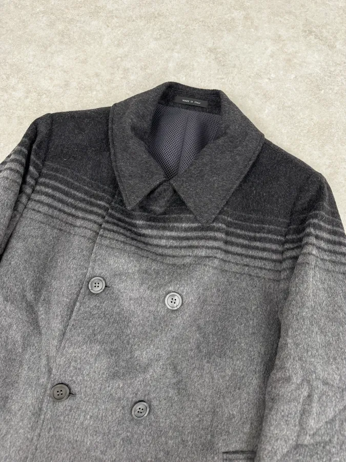 FW2013 Emporio Armani Grey Gradient Striped Yellow Duffle Coat - Image 6