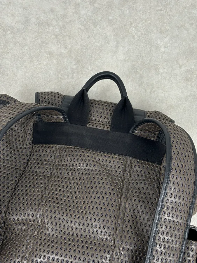 FW2013 Emporio Armani Taupe Grey Perfored Leather Multi-Pocket Backpack - Image 12