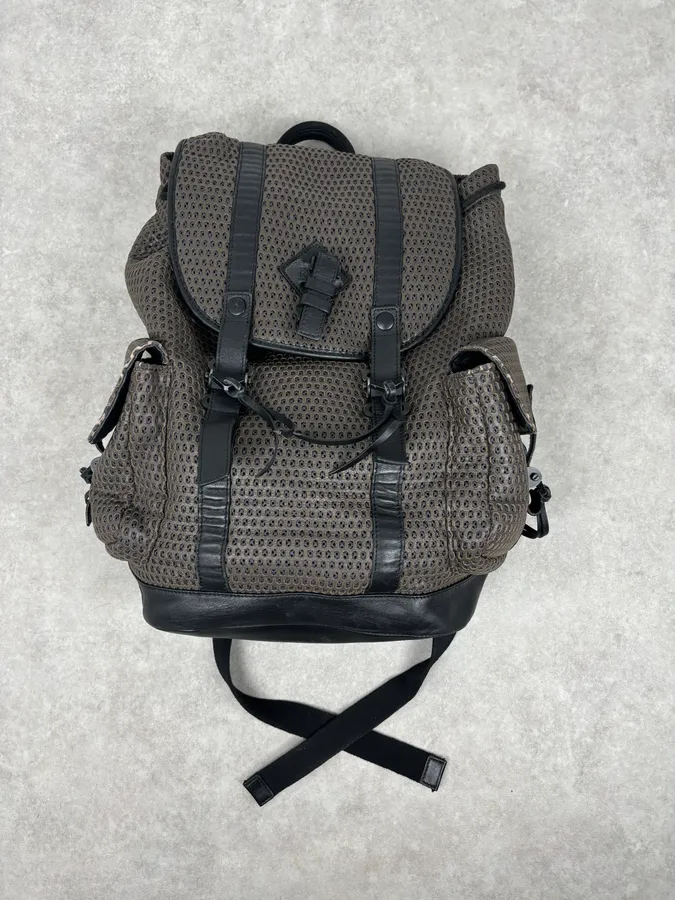 FW2013 Emporio Armani Taupe Grey Perfored Leather Multi-Pocket Backpack - Image 3
