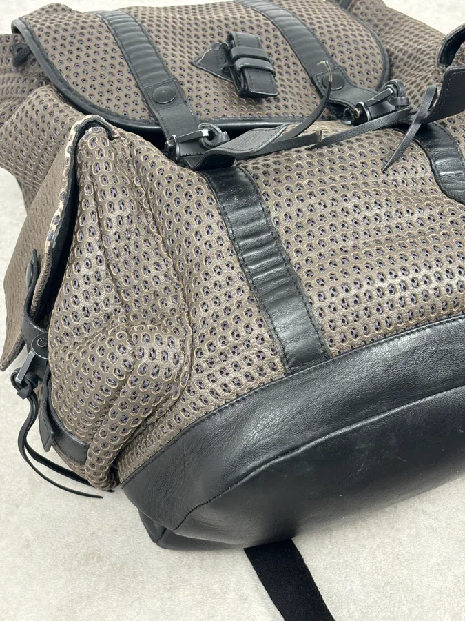 FW2013 Emporio Armani Taupe Grey Perfored Leather Multi-Pocket Backpack - Image 6