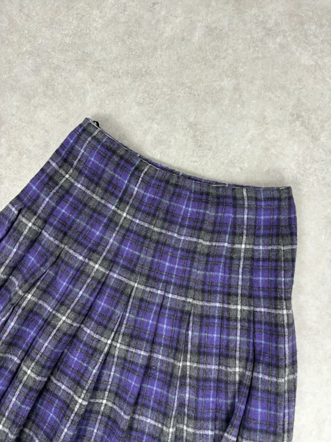 FW2013 Prada Purple Tartan Wool Pleated Skirt - Image 5