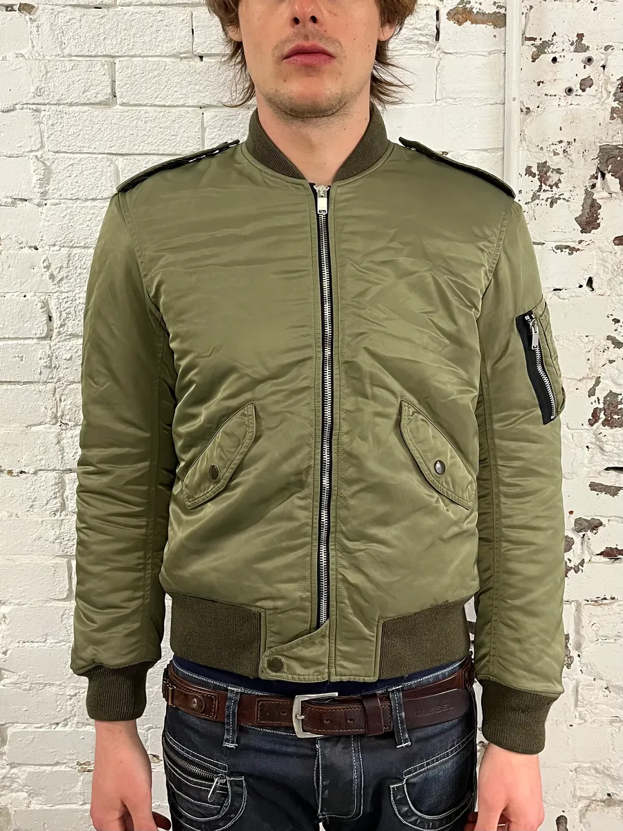 FW2013 Saint Laurent Khaki Nylon Cargo Bomber Jacket - Image 2
