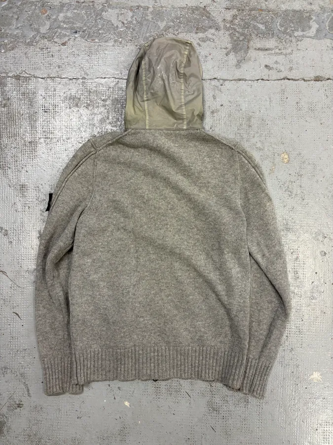 FW2013 Stone Island Grey Wool Compass Patch Zip-up Hoodie - Image 5