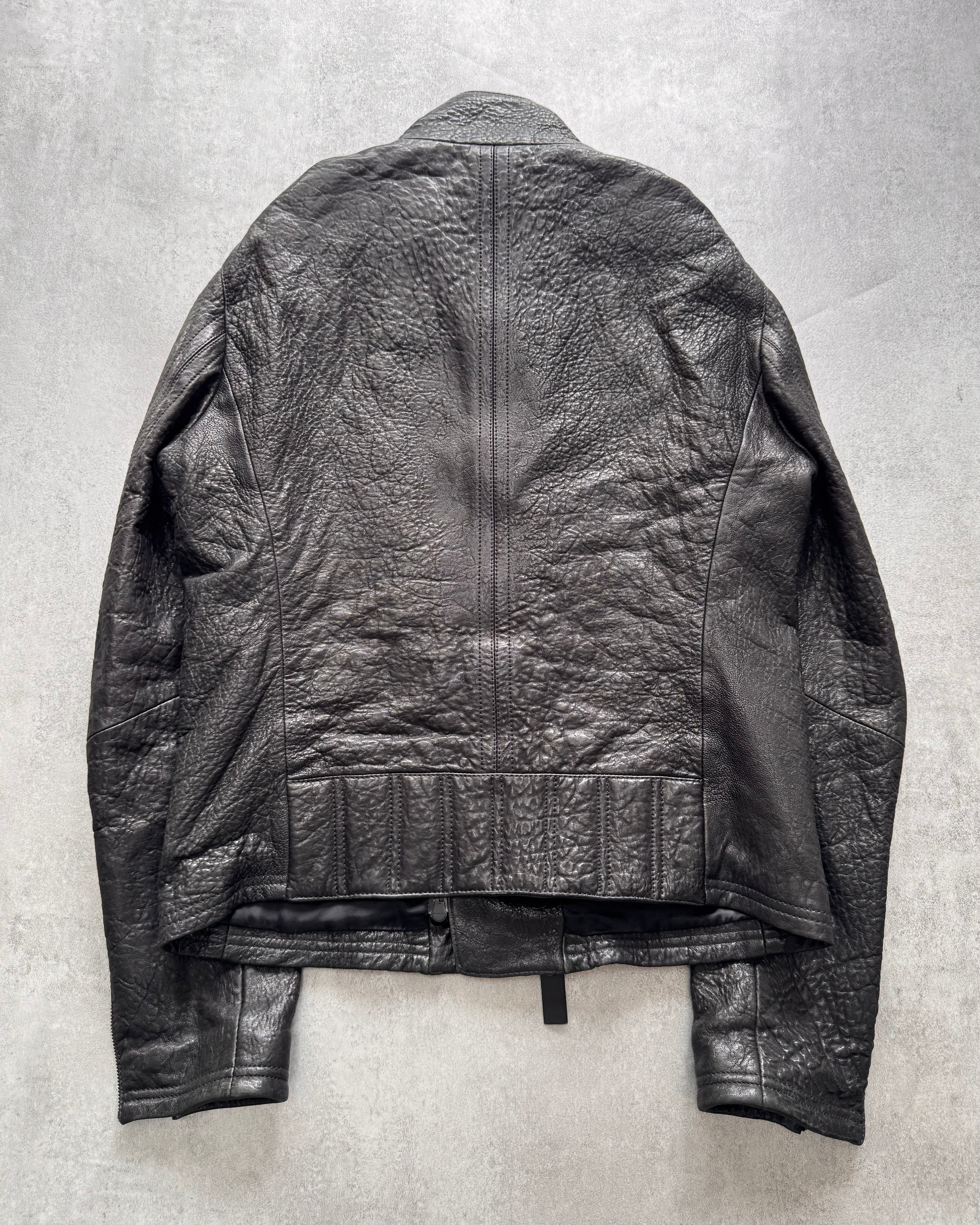 FW2014 Emporio Armami Asymmetrical Grained Leather Jacket - Image 4