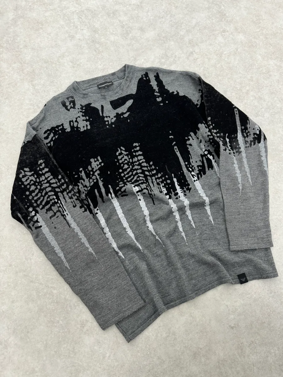 FW2014 Emporio Armani Abstract Skyscrapers Grey Sweater - Image 3