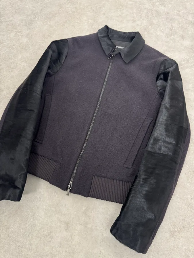 FW2014 Emporio Armani Grey Wool & Black Pony Hair Jacket - Image 5