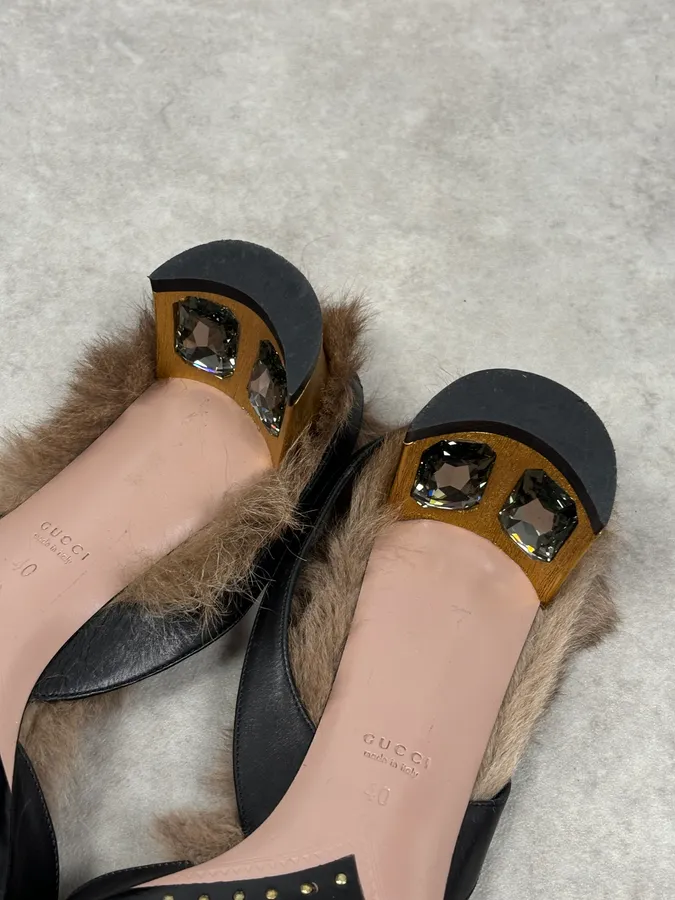 FW2014 Gucci Black Leather Heels with Swarovski Crystal - Image 10