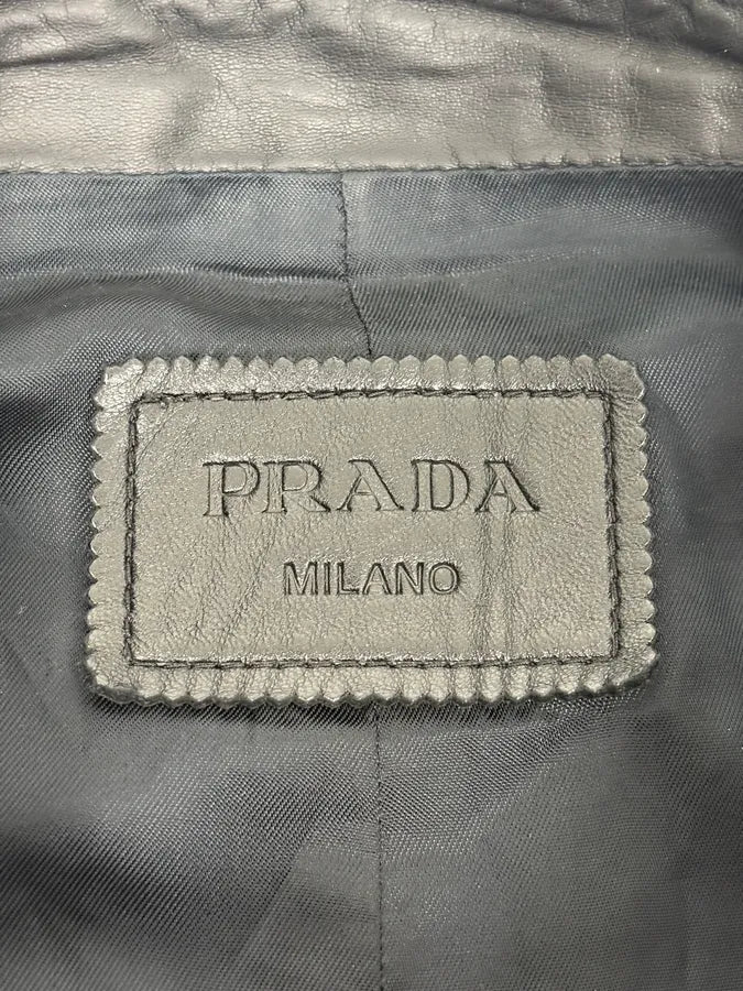 FW2014 Prada Black Minimalist Leather Biker Jacket - Image 10