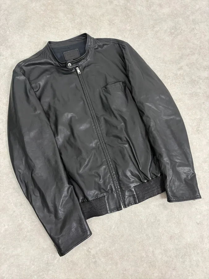 FW2014 Prada Black Minimalist Leather Biker Jacket - Image 4