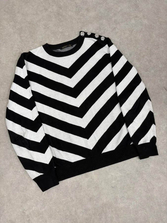 FW2015 Balmain H&M Black & White Striped Sweater - Image 4