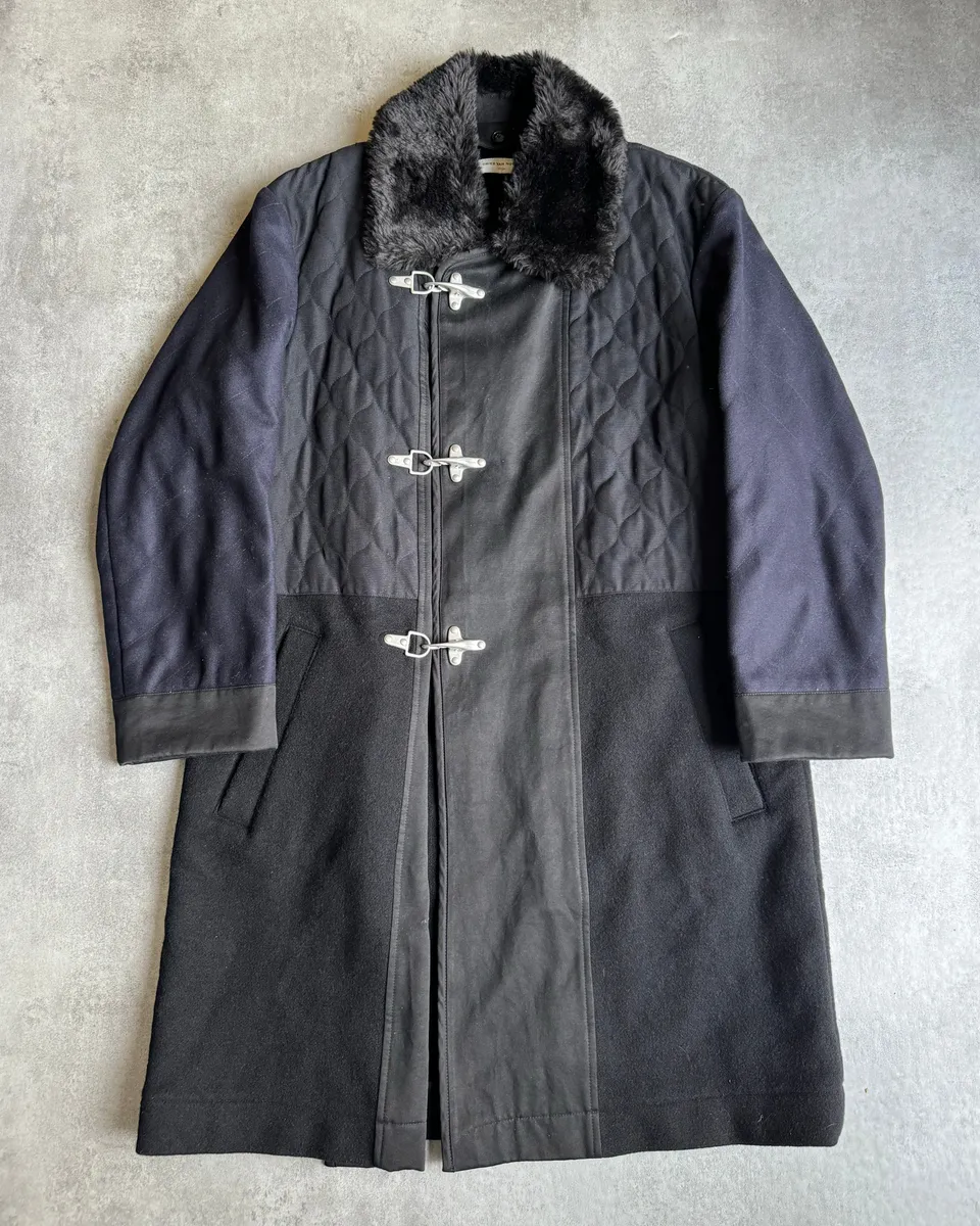 FW2015 Dries Van Noten Black & Navy Long Fur Naval Jacket