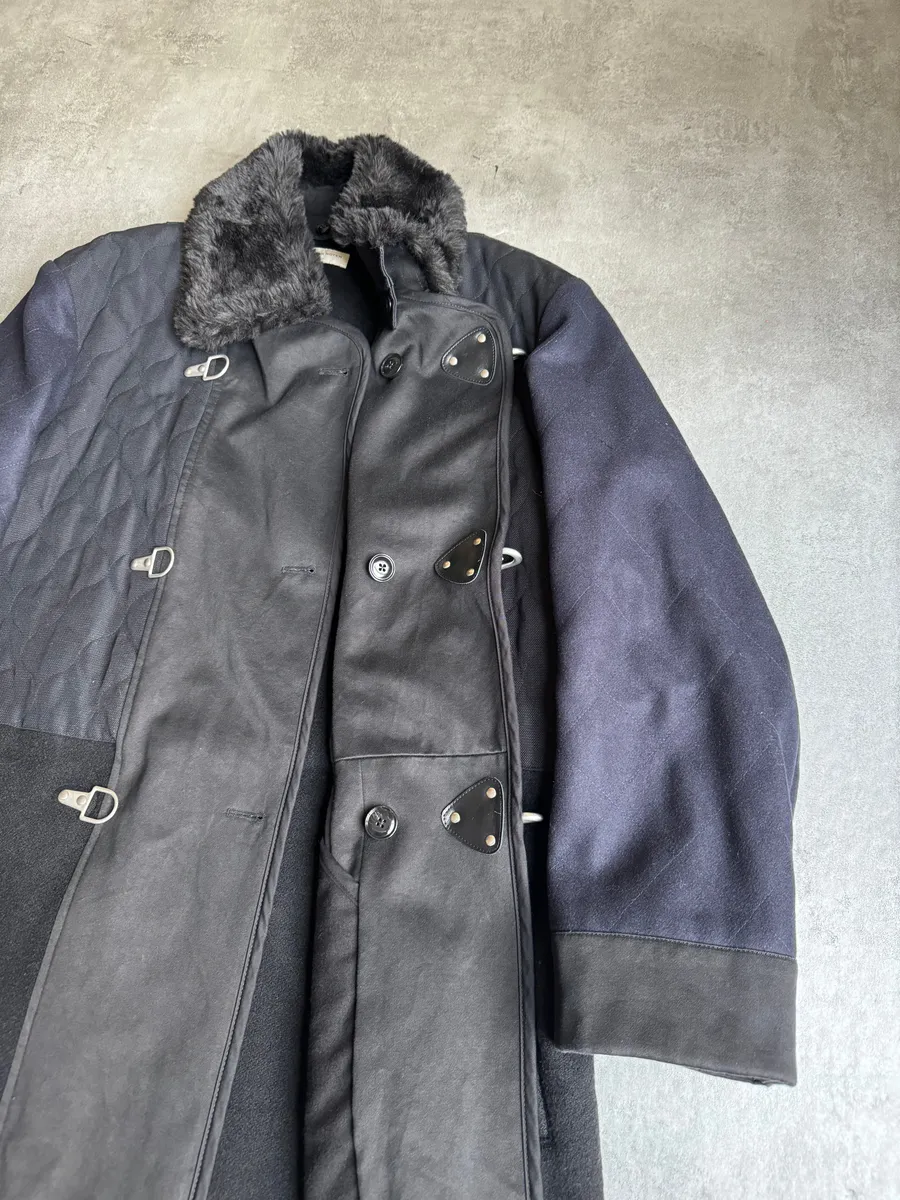 FW2015 Dries Van Noten Black & Navy Long Fur Naval Jacket - Image 11