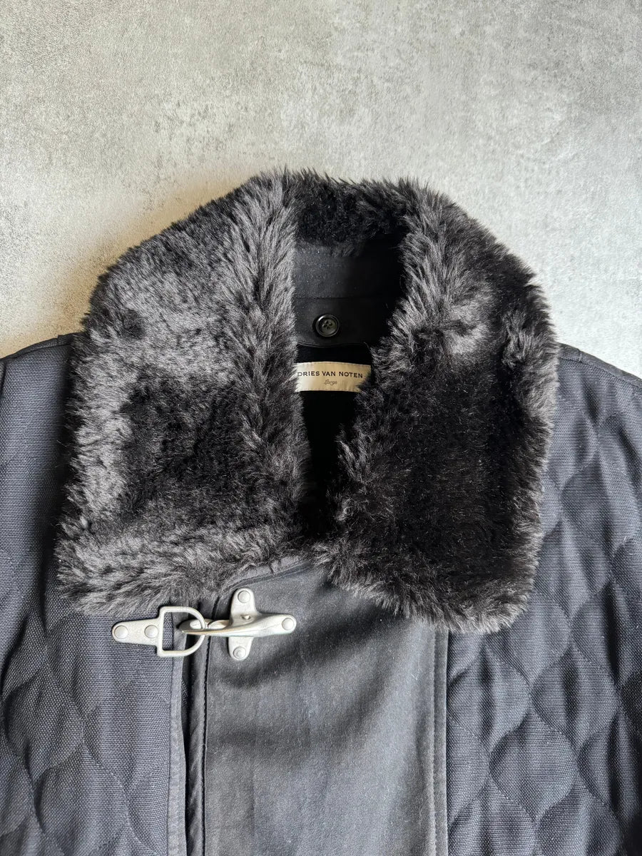 FW2015 Dries Van Noten Black & Navy Long Fur Naval Jacket - Image 8