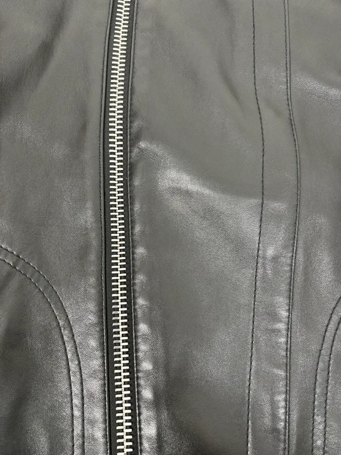 FW2015 Emporio Armani Biker Black Leather Asymmetrical Zip Jacket - Image 11