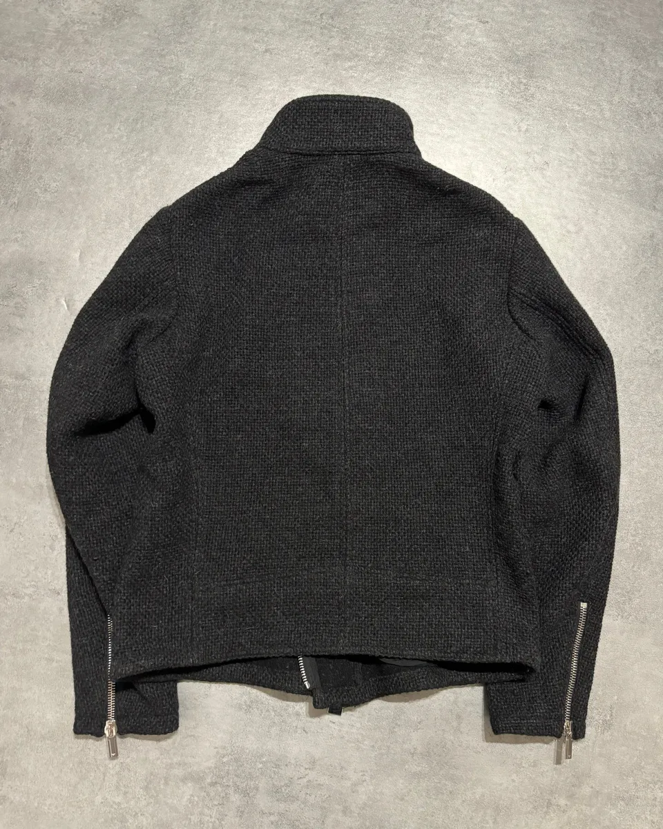FW2015 Emporio Armani Grey Asymmetrical Wool Multi Zips Jacket - Image 3