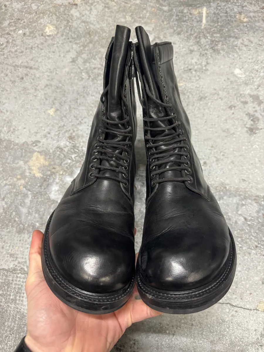 FW2015 Rick Owens Army Black Combat Leather Boots - Image 3
