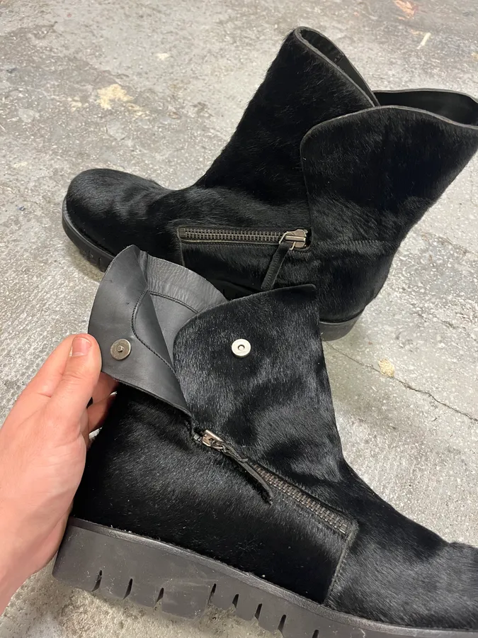 FW2016 Emporio Armani Pony Hair Black Leather Boots - Image 6