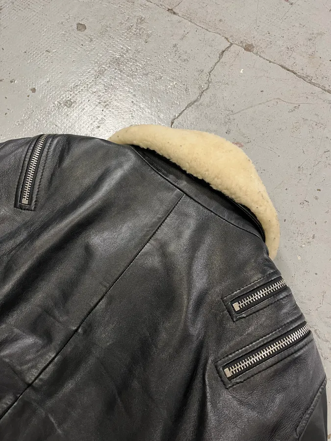 FW2017 Diesel Multi Zip Shearling Collar Black Leather Jacket - Image 8