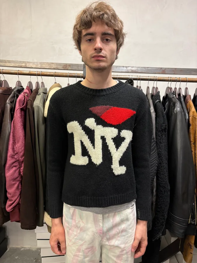 FW2017 Raf Simons I Love NY Wool Knit Black Sweater - Image 2