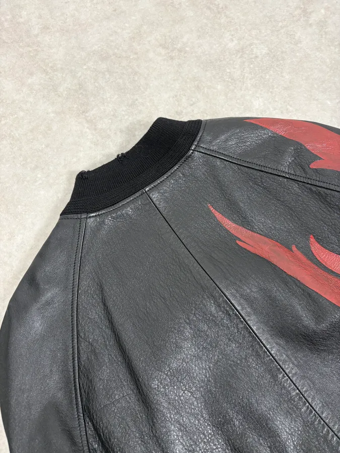 FW2017 Saint Laurent Red Flames Black Leather Bombers Jacket - Image 9