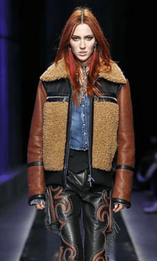 FW2018 Dsquared2 Brown & Black Beige Shearling Leather Alpha Jacket - Image 2