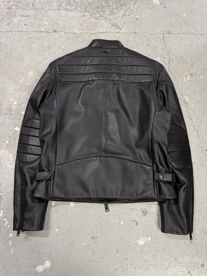 FW2018 Emporio Armani Biker Padded Black Leather Jacket - Image 4
