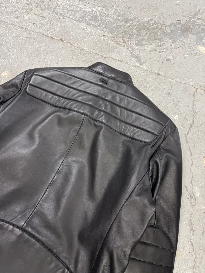 FW2018 Emporio Armani Biker Padded Black Leather Jacket - Image 6