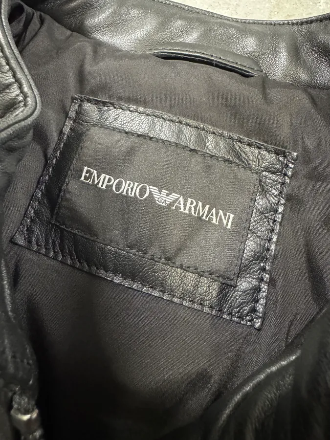 FW2018 Emporio Armani Biker Padded Black Leather Jacket - Image 8