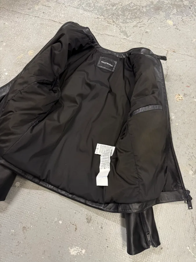 FW2018 Emporio Armani Biker Padded Black Leather Jacket - Image 9