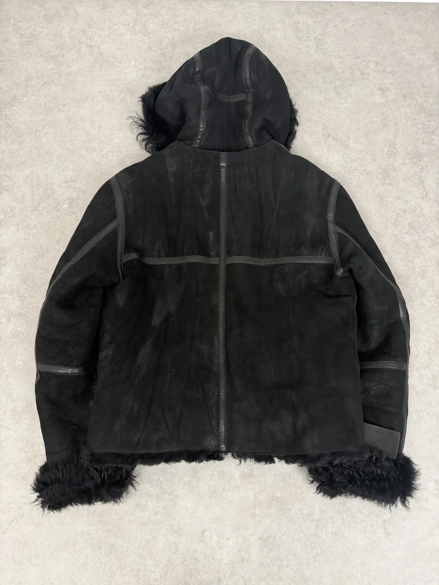 FW2018 Emporio Armani Plushed Leather Black Belted Jacket - Image 3