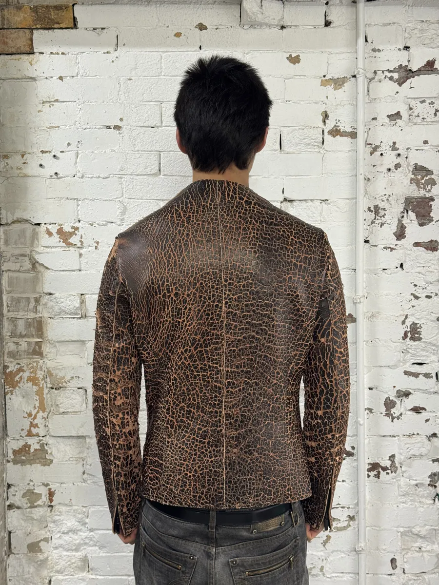 FW2018 Emporio Armani Vulcano Red & Black Eroded Leather Jacket - Image 4
