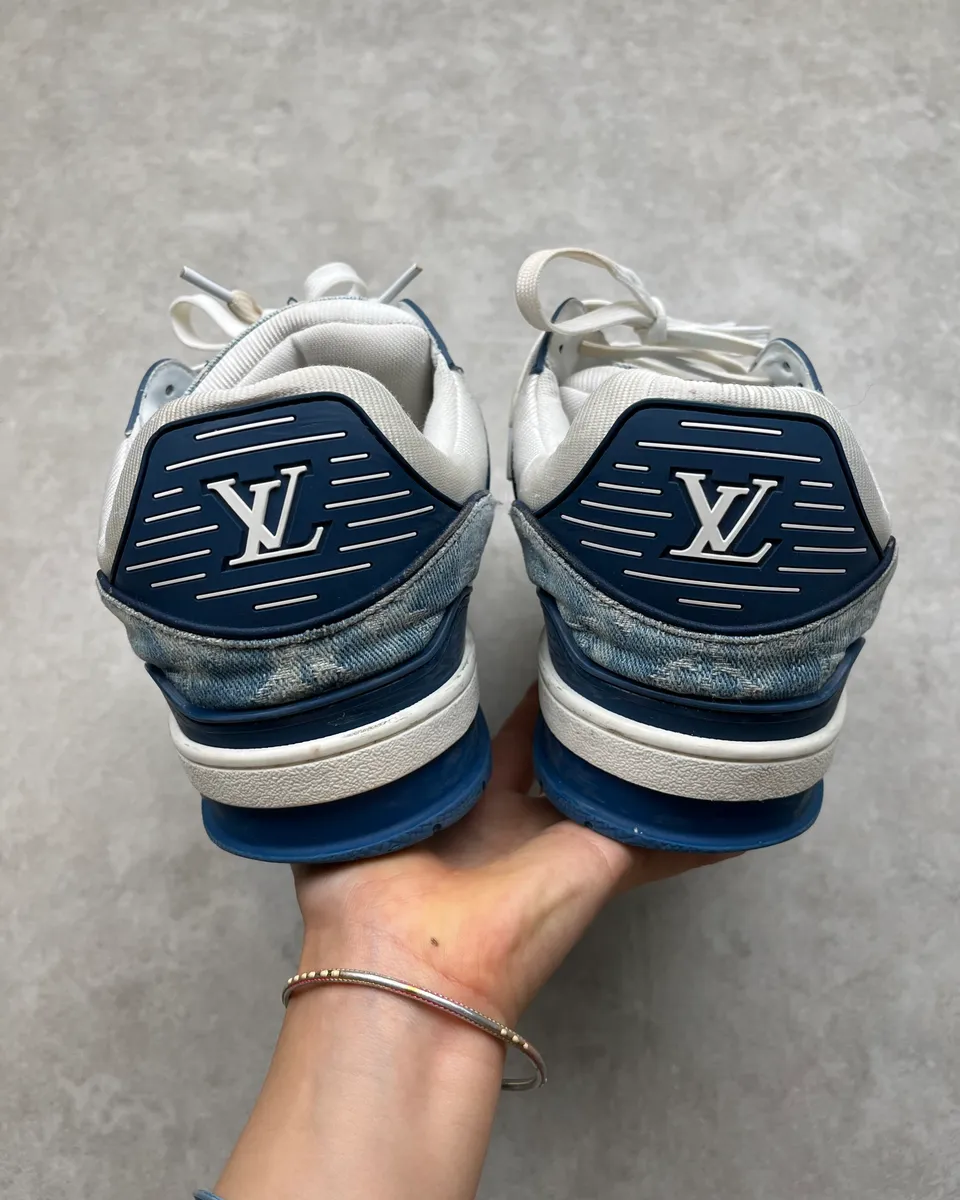 FW2018 Louis Vuitton Blue Denim & White Leather Trainer Sneakers - Image 12