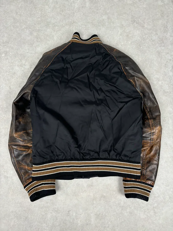 FW2018 Prada Black Leather Varsity Bomber Jacket - Image 5