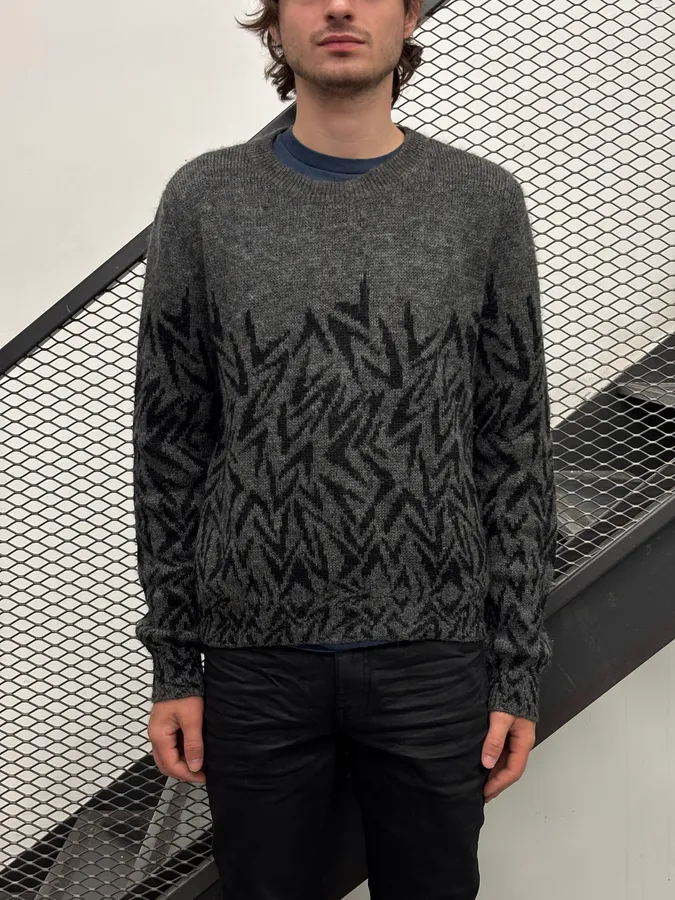 FW2018 Saint Laurent Black Wool Leaf Pattern Sweater - Image 2