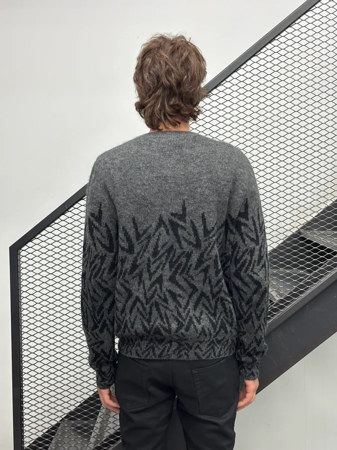 FW2018 Saint Laurent Black Wool Leaf Pattern Sweater - Image 3