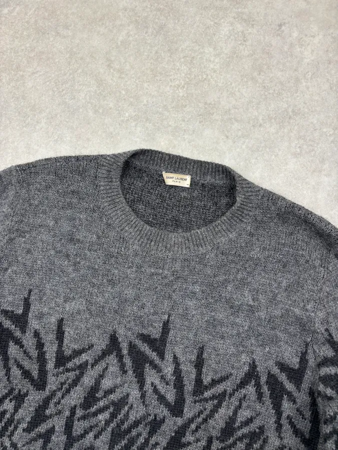 FW2018 Saint Laurent Black Wool Leaf Pattern Sweater - Image 4